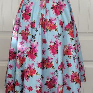 Hell Bunny Size SMALL Vixen Circle Skirt Blue with Red Floral Print Rockabilly
